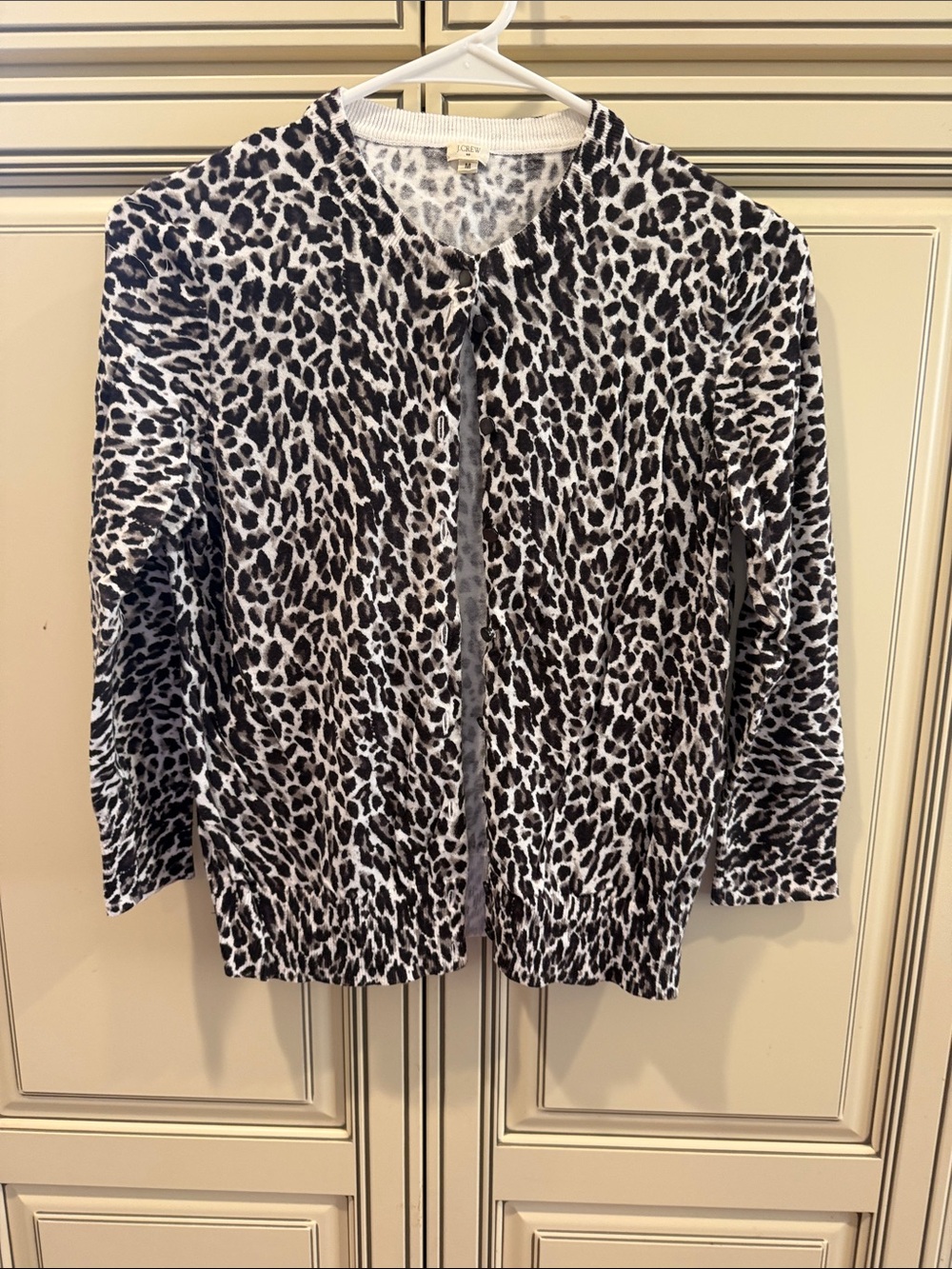 J. Crew Black and White Leopard Knit Cardigan